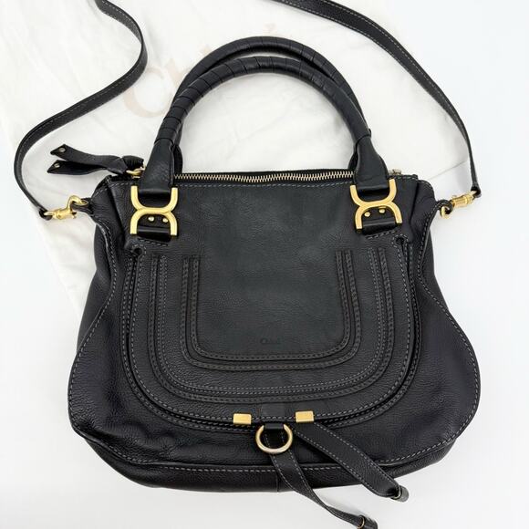 CHLOE Marcie Bag in Black Grained Leather Large Shoulder Handles Crossbody Strap - Picture 5 of 15